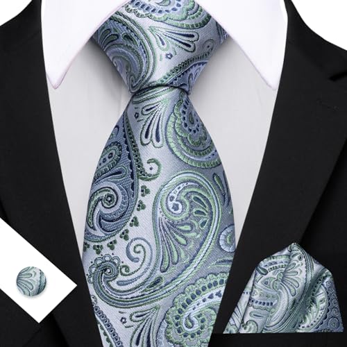 Image of YOHOWA Mens Ties Set Wedding Paisley Neckties with Handkerchief Cufflinks Formal Business