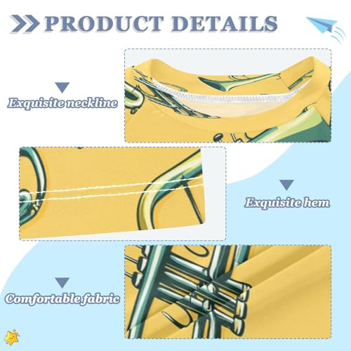 Boys Short Sleeve T-Shirts Trumpet Yellow Music Rashguard Kids Swim Shirts Sun UPF 50+3
