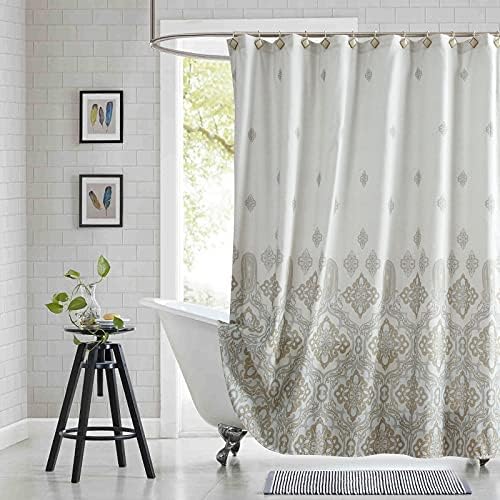 BESTRIPES Fabric Shower Curtain, Beige and Tan Printed Ombre Boho Paisley Damask Pattern Shower Curtains for Bathroom, Waterproof Bathroom Curtains, 72" W x 72" H