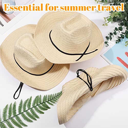 Image of Unittype 48 Pcs Kids Cowboy Hat Bulk Western Party Straw Cowboy Cowgirl Sun Hat Set with Lanyard for Children Boy Girl Party Costume Accessories