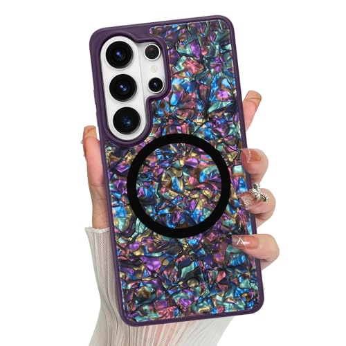 Jefonha Funda magnética para Samsung Galaxy S26 Ultra, carcasa brillante de perlas de abulón para mujeres y hombres, compatible con Magsafe, funda protectora a prueba de golpes, color morado elegante
