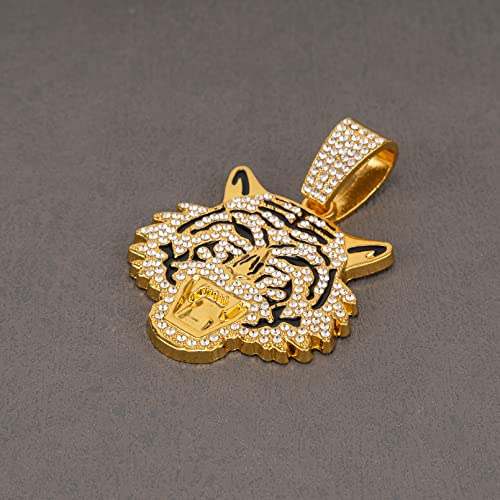 Idrupace Miami Mens Cuban Link Chain Silver Gold Plated Bling Cuban Necklace Diamond Chain For Men 13Mm Iced Out Chain Hip Hop Jewelry，8.5/18/24 Inch Length-With Metal Gift Box. (Gold Chain+Tiger Head Pendant, 18.0 Inches) #TOP2