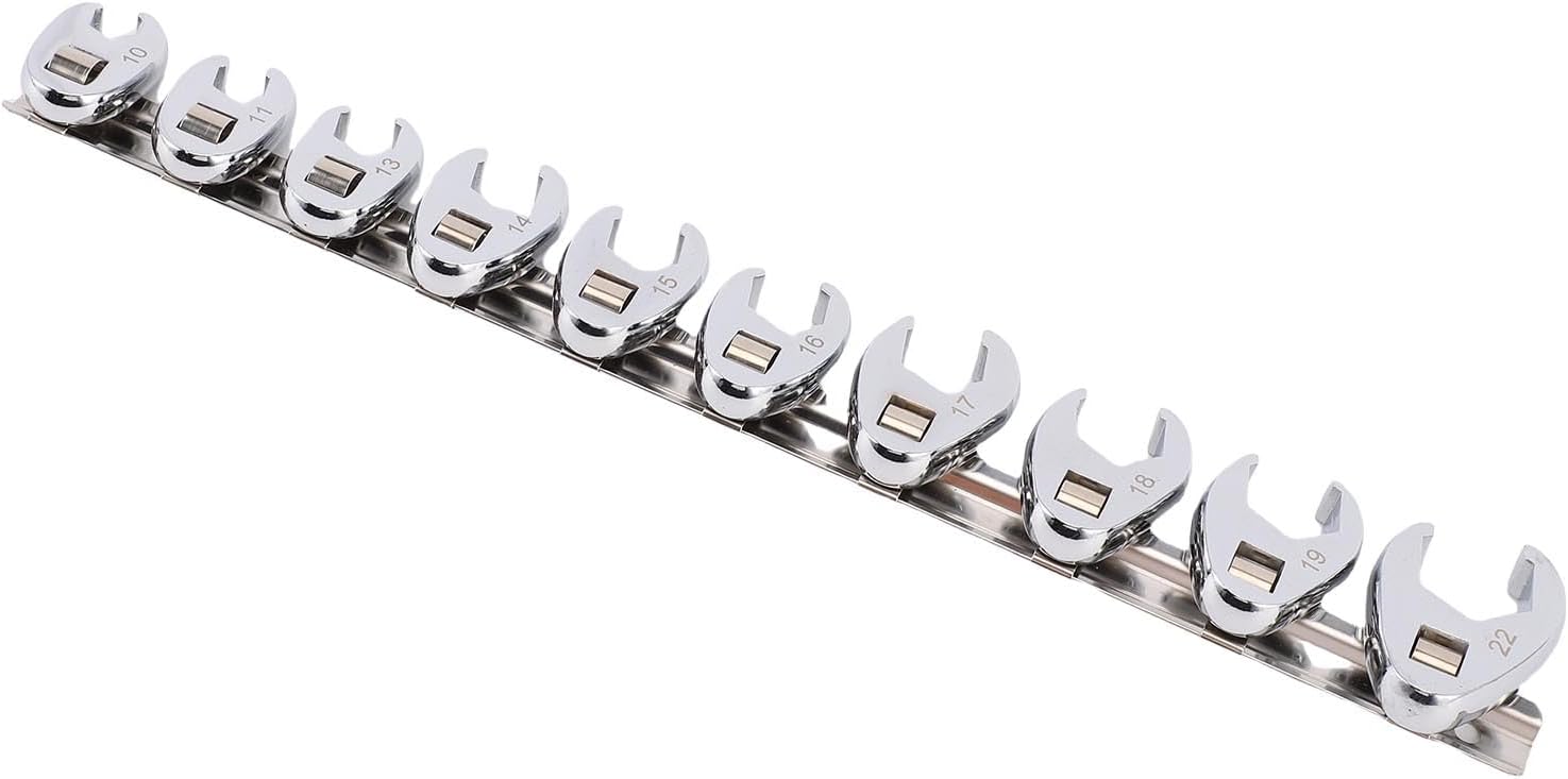 EVTSCAN 10PCS 3/8 Inch Metric Crowsfoot Wrench Set with Chrome Plating for Automotive Maintenance