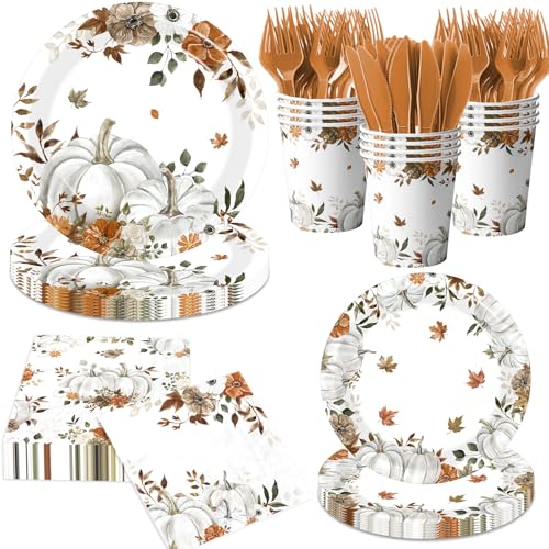 24 Sets Fall Paper Plates and Napkins,Little Pumpkin Baby Shower Decorations,Autumn-Themed...