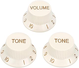 Banworks 18-Spline Electric Guitar Control Knobs 2 Tone and 1 Volume Knobs Metric 6mm (15/64") Speed Knobs Top Hat for Squier Strat ST Electric Guitars Pack of 3 JT/XN-04 Vintage White