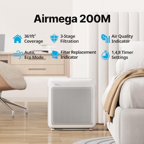 Image of COWAY Air Purifiers for Home Up to 1,748ft, True HEPA Filter for Smoke, Allergies, Pet Dander, Odor, Air Quality Monitor, Auto&Eco Mode, Timer, Filter Indicator, 3yr Warranty, 200M, White