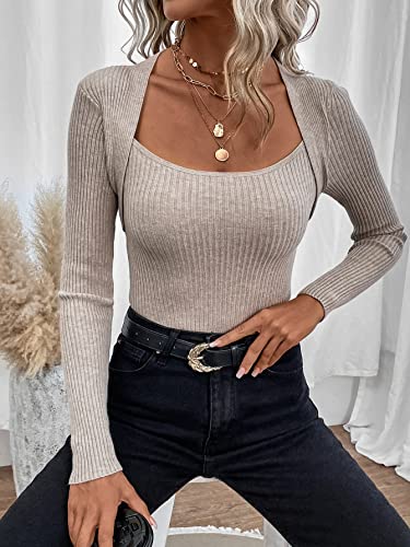SweatyRocks Women's Ribbed Knit Long Sleeve Top Casual Square Neck Slim Fit Pullover Sweater3
