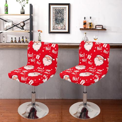 Image of FUANGUI Bar Stool Covers Set of 4, Stretch Bar Stool Chair Cover Slipcovers, Floral Print Counter Stool Bar Chair Covers for Kitchen Pub Dining Room (Christmas Red)