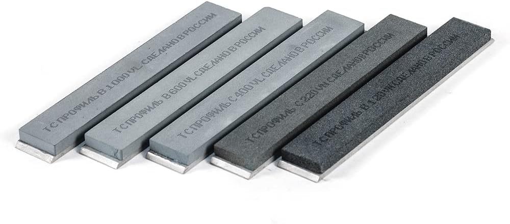 TSPROF Abrasives Silicon Carbide | 6" x 1" x 0.25" | Sharpening Stone Set with Aluminum Mounting | for Tsprof, Apex Edge Pro, Hapstone | Set of 5 stones with holder