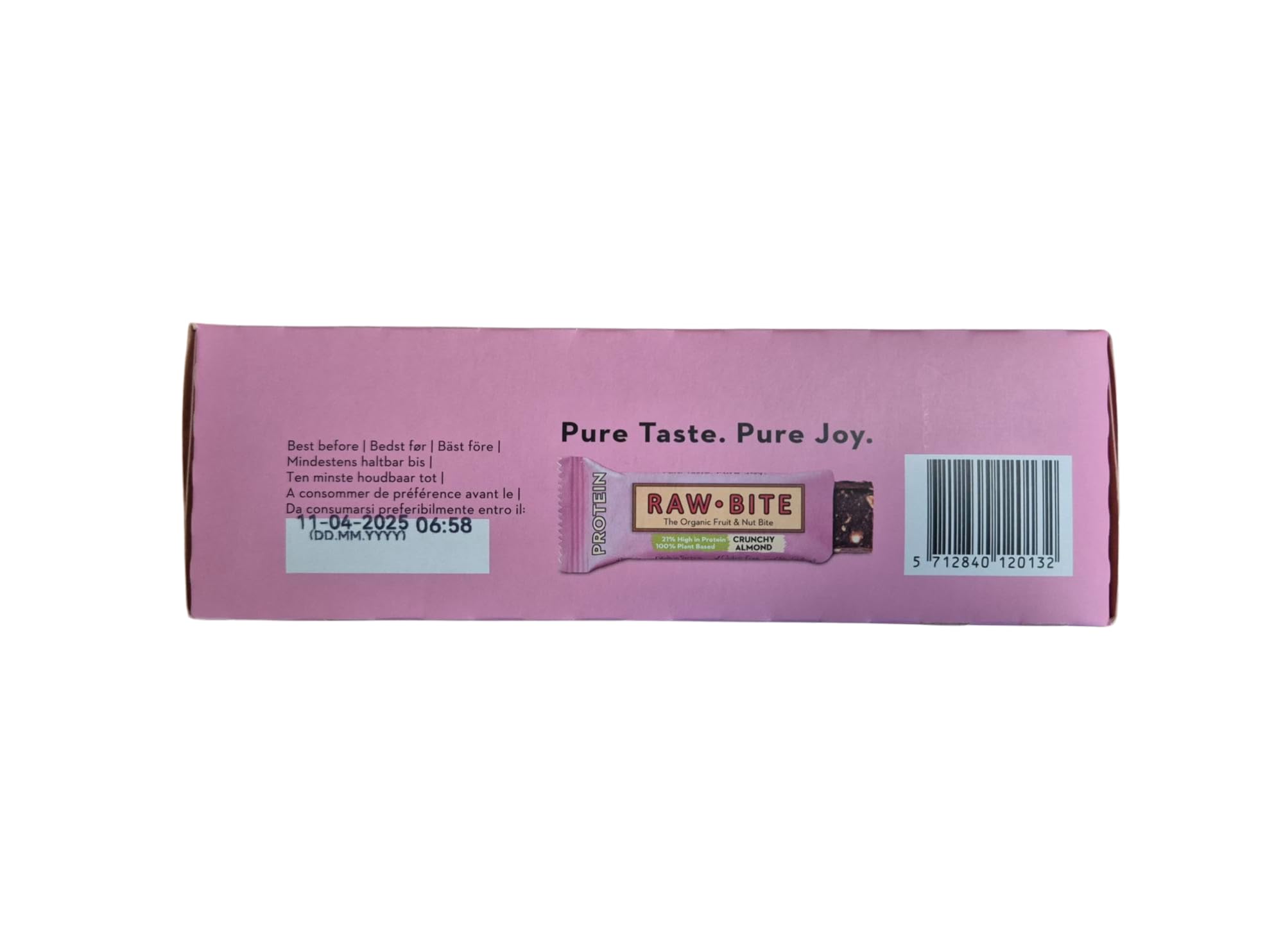 Raw Bite Protein Riegel Crunchy Almond mit 21g Eiweiß High in Protein 12 Bio Proteinriegel in Vorteilsbox mit Reisprotein, Datteln, Mandeln, Kürbiskernen & Kakao , 12 x 45 g