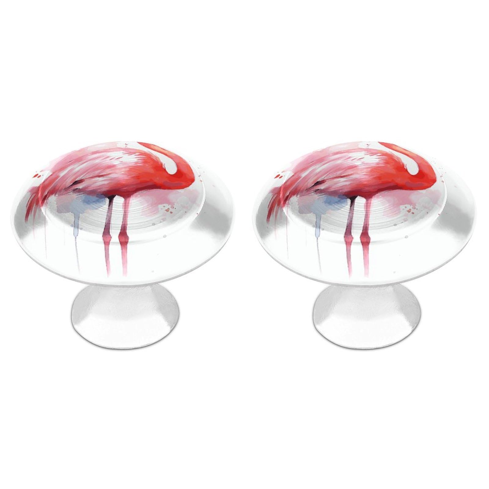 FekiLoot Pink Flamingo Watercolor Cabinet Knob 2 Pack Mini Round Drawer Pulls Stainless Steel Dresser Drawer Knobs Kitchen Drawer Hardware for Bathroom Dresser Closet Door Knobs