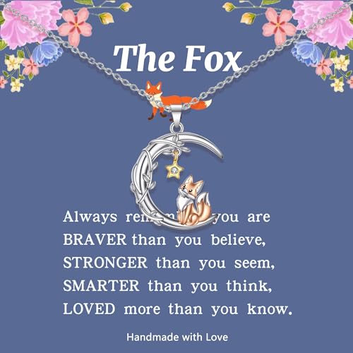 AINILOVE Dainty Fox Necklaces for Women Fox Gifts Foxes Jewelry Animal Pendant Necklaces Jewelry for Daughter Animal Lovers lovely Spirit Necklace Gifts (Foxes Moon Star Necklace)