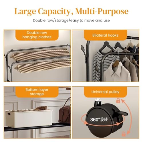 Image of HIWARE Metal Multifunctional Garment Stand Cloth Rack Freestanding Storage Organizer Stainless Steel Spider Strainer Ladle, 5.4 Inch - 150 x 110 x 40 CM ((Rail-Black)