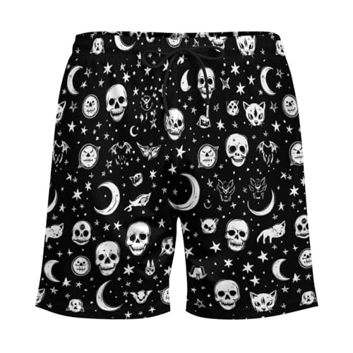 Skull Cat Moon Gothic Mens Swim Trunks Quick Dry Beach Shorts with Compression Liner and Pocket4
