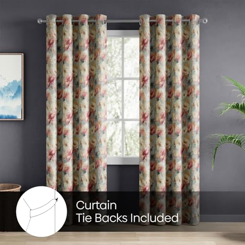 Image of haus & kinder Blackout Door Curtains 7 Feet Long Pack of 2 Door Curtains, 7 Feet Curtains for Door, 100% Room Darkening (Floral Canvas, 114x213 CM)