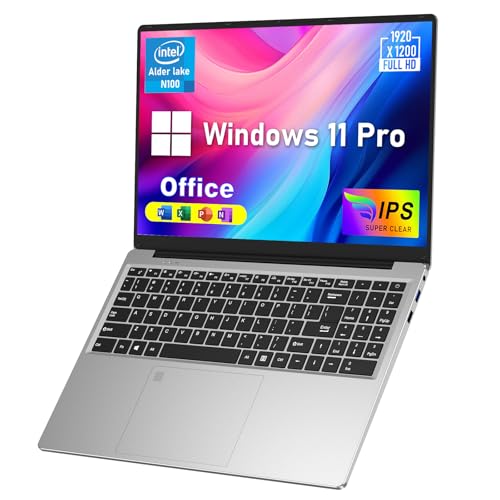 Image of MITUNTUN 16 Inch Gaming Laptop Computer, 2026 Window 11 Pro Lap Top 16GB DDR4 RAM 512GB SSD, Processor N100(Up to 3.4GHz), 1200p FHD IPS Display, Office 365, Backlit Keyboard, 6000mAh, Portatil