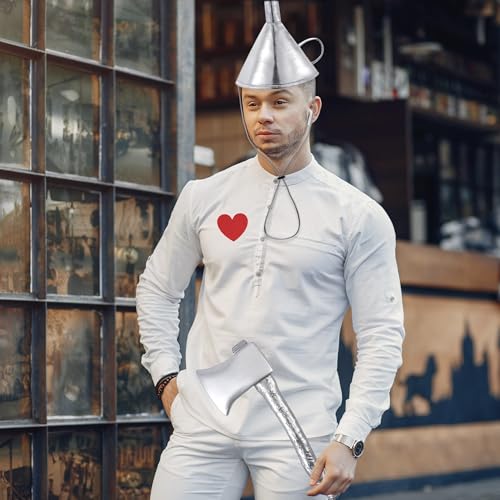 EQVYG 5 Pack Tin Costume Accessories Silver Axe Gloves Funnel Hat Red Heart Sticker Adult Men Man Halloween Cosplay Party Wizard Tin by EQVYG - Used condition - Image 7