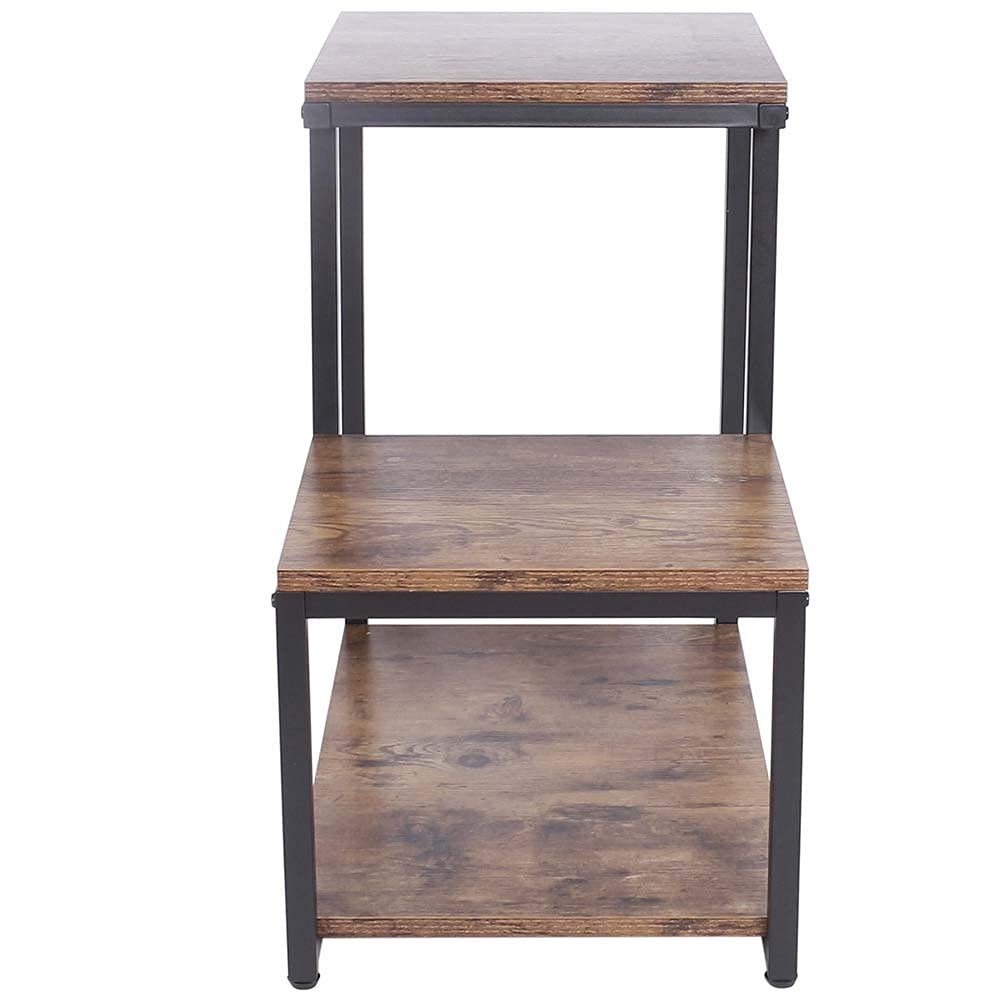 BAKAJI Bibliothèque Basse étagère à 3 étages en métal et Bois MDF, Table Basse latérale, canapé, Design Moderne, Industriel, pour Salon, Salon, Maison ou Bureau, 60 x 60 x 35 cm