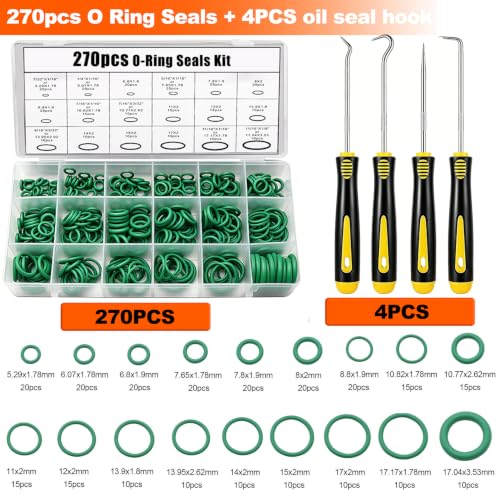 Image of Taiss 6 Set Car A /C Repair Kits,102PCS A /C Valve Core Kit+270pcs O Ring Seals+80pcs Valve Core Caps+45pcs A /C Compressor Seal Washers+16PCS AC Fuel Line Disconnect Tool Set+4PCS Oil seal hook(517PCS)
