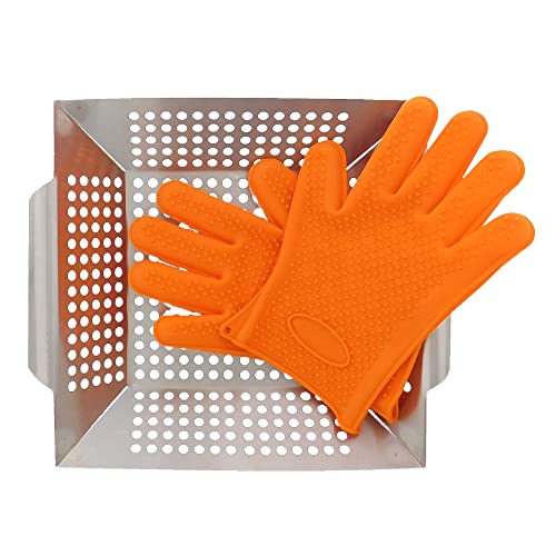 Sartén para parrilla acero inoxidable con guantes resistentes al calor miniatura 1