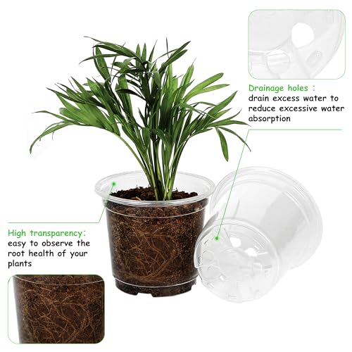 GACEI 60-Pack 4 Inch Clear Nursery Pots for Plants, Transparent Plastic Plant Pots with Drainage Holes, Reinforced Seed Starter Pots Flower Pots Come with 50pcs Plant Labels