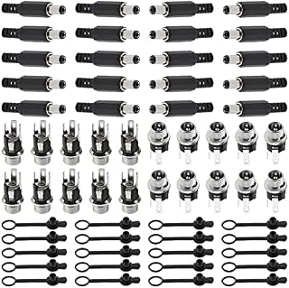 HSEAMALL 20 Pack 5.5mm x 2.5mm, 5.5mm x 2.1mm Male DC Power Plug Solder Power Jack Adapter, Female DC Panel Socket Mount Adapter Solder+ 20 Pack Rubber Protector Caps for Audio/Video/Phone/CCTV