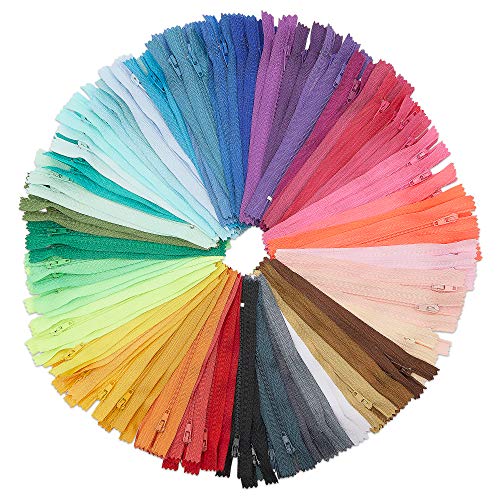 #3 Nylon Coil Zippers for Sewing, 50 Colors (5 in, 100 Pieces)