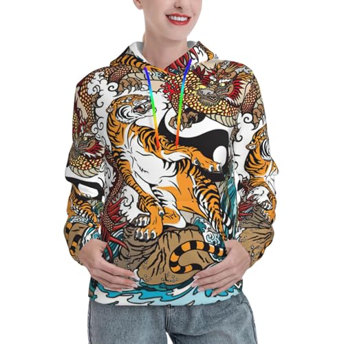 Sweat à capuche imprimé dragon style graphique pour vos balades d'automne