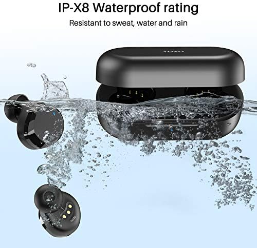 TOZO T12 Wireless Earbuds Bluetooth Headphones Premium Fidelity Sound Quality Wireless Charging Case Digital LED Intelligence Display IPX8 Waterproof Earphones Built-in Mic Headset for Sport Black
