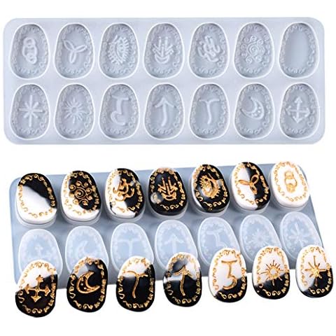 TikooTik 2 x Runes Divination Resin Mould Rune Stones Silicone Mould Jewellery Pendant Epoxy Resin Rune Astrolabium Resin Moulds (Pack of 2) Cover