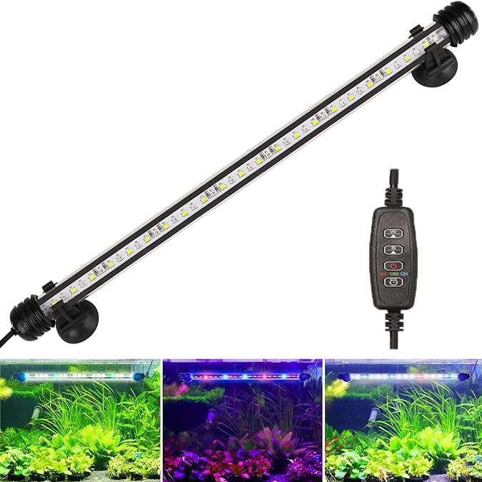 Image of Submersible Aquarium Light Underwater Fish Tank Light with Timer Auto On /Off, LED Aquarium Light Bar 3 Light Modes Dimmer Adjustable Brightness,15.3inch (with Timer&dimmer)