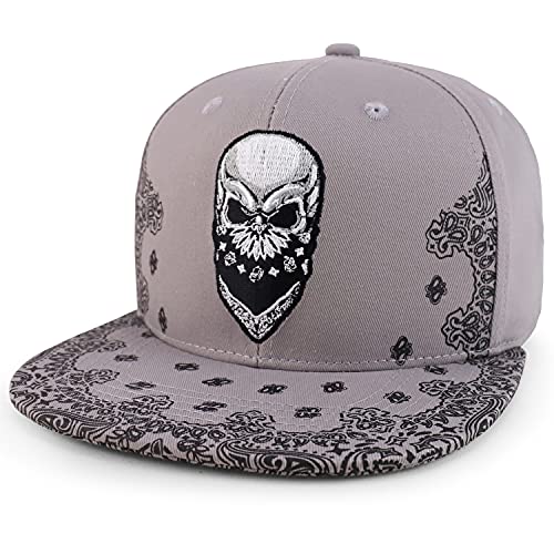 Image of Trendy Apparel Shop Skull Bandana Embroidered Paisley Print Flatbill Cap