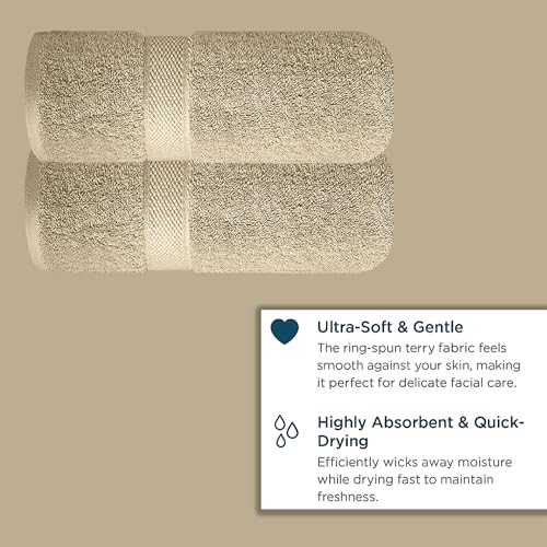 Image of Sulfar 100% Combed Cotton, Quick Drying Highly Absorbent Thick Bathroom Towels, Luxury Bath Towel Set (Pack of 2, 70 X 140 cm) - 600 GSM (Beige)