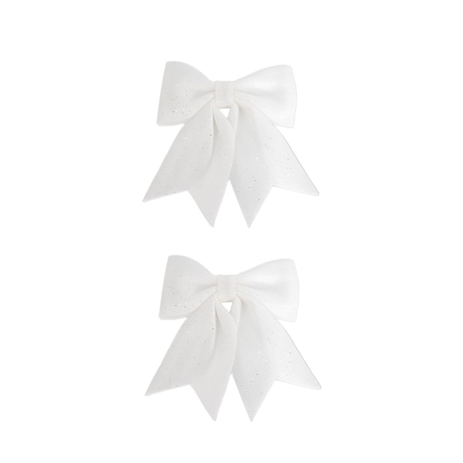 PUXZYAX 2pack/lot Bright Cloth Christmas Bow Decor For Xmas Tree Wreath Home Party Holiday Decor Christmas Tree Bow Sturdy Etc, White, 12.5x15cm