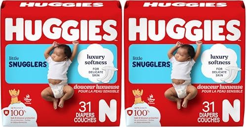 Huggies Little Snugglers Baby Diapers, Size Newborn (up to 10 lbs), 31 Ct, Newborn Diapers (Pack of 2)