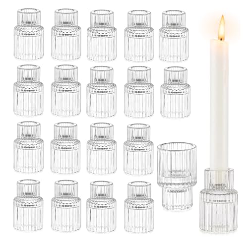 Glasseam Glass Candlesticks Holder Clear, Candle Stick Holder Set of 20 Ribbed Crystal Candle Holders for Taper Candles, Chic Christmas Candle Holder for Dinning Table Wedding Party Decorations Glasseam Glass Candlesticks Holder Clear, Candle Stick Holder Set of 20 Ribbed Crystal Candle Holders for Taper Candles, Chic Christmas Candle Holder for Dinning Table Wedding Party Decorations