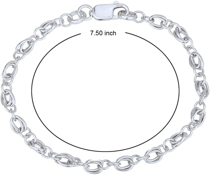 Vanbelle Sterling Silver Jewelry - Rhodium Plated with 925 Stamp - Fancy Link Chain Bracelet - Elegant Handcrafted for Women - 7.50" - Unisex Handmade Chain Bracelet - Image 4