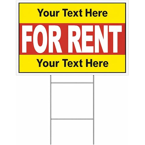 Custom For Rent Yard Signs – 1 Pack – 18” x 24” Double-Sided Outdoor Sign with Metal H Stake – Weather Resistant Plastic