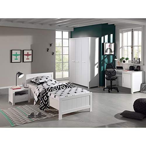 Vipack Erik Lit Simple + Sommier + Chevet + Armoire 3 Portes + Bureau