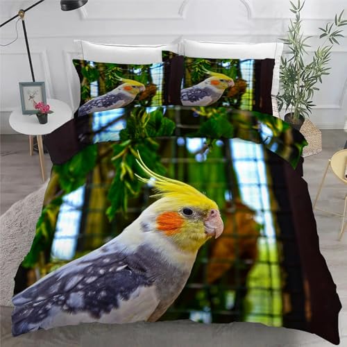 Housse de couette 200x200 calopsitte avec 2 taies d'oreiller microfibre - 6