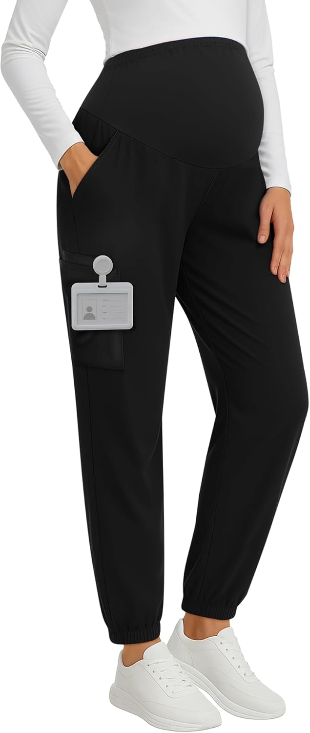 Women's Maternity Scrub Pants with 6 Pockets Maternity Jogger Stretchy Straight Leg Pregnancy Workwear Pants