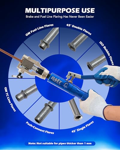 Image of OMT Hydraulic Flaring Tool Kit, Brake Line Flaring Tool with Cutter | 45-Degree Single & Double Flaring Dies for 3 /16-1 /2in & ISO 4.75-10mm, Tubing Cutter, Deburring Tool, 42CrMo Steel Yoke