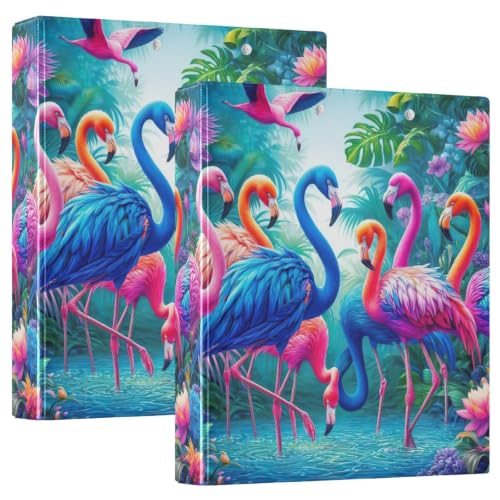 Classeur 3 anneaux avec porte-bloc à motif flamants roses colorés pour fournitures de bureau