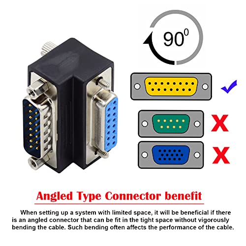 NFHK DSUB RS232 D-subminiature 15pin Male Nut to Female Screw Extension Adapter DB Connector Down 90 Degree Angled - Image 3