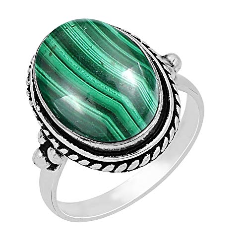 Malachite Ring Size 8 925 Silver Overlay Vintage Style Handmade Solitaire Ring