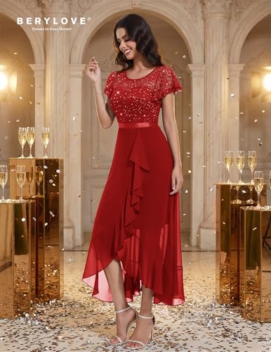 Image of BeryLove Formal Dresses for Women 2026 Wedding Guest with Slit Cocktail Elegant Lace Long Prom Dress