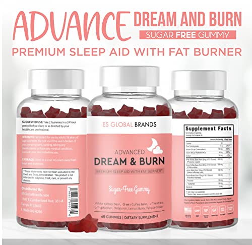 Advanced Dream & Burn Sugar-Free Sleep Gummy | Night Time Gummies - Sleep Support Supplement | Sleep Aid For Women & Men | Non-Gmo, Keto Friendly, Gluten-Free | Raspberry Flavored #TOP3