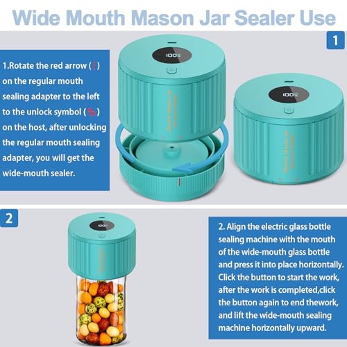 Electric Mason Jar Vacuum Sealer Kit for Wide Mouth and Regular Mouth Mason Jar - Green