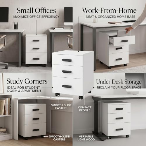 Image of FFO FileMate Wooden Filing Cabinet with 3 Drawers, Office File Storage Cabinet, Compact Document Organizer for Home Office,Study Room & Bedroom, White DIY