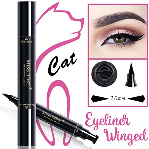 KASI Winged Eyeliner Stamp - Waterproof Long-lasting Smudgeproof Liquid Eyeliner, Double-sided Extremely Pigmented Eyeliner Stamp & Pencil for Perfect Wings & Cat Eyes - Black
